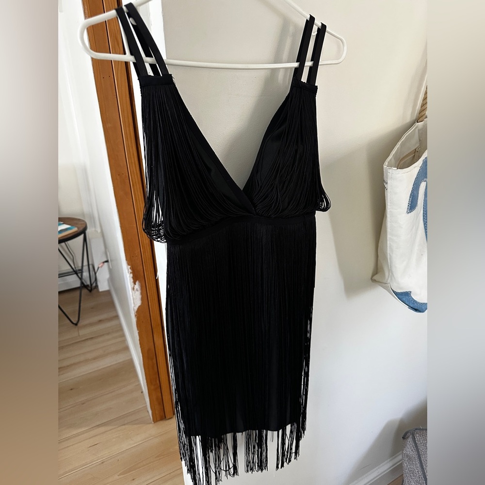 Black fringe party dress